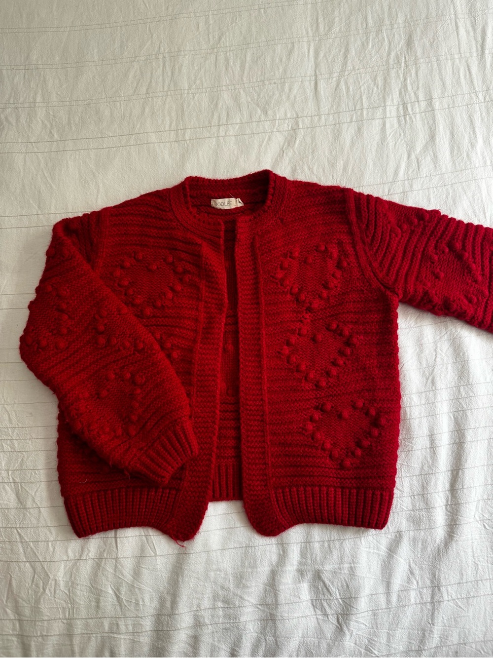 Roolee Red Heart Bobble Knit Cardigan